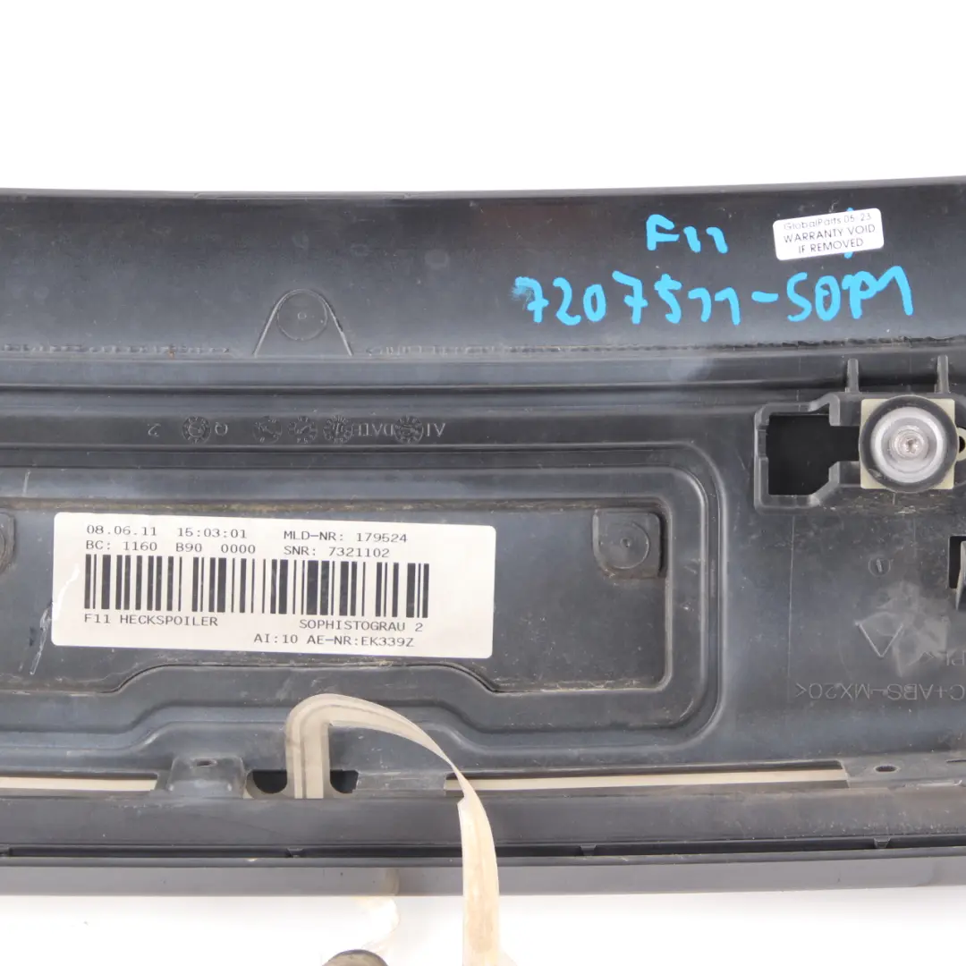 Spoiler BMW F11 Touring Boot Trunk Tailgate Sophistograu Grey Metallic A90 to Rear with Part number 7207511 Rear Spoiler BMW F11 Touring Boot Trunk Tailgate Sophistograu Grey Metallic A90 - SKU 7207511-SOP1 - Part number 7207511