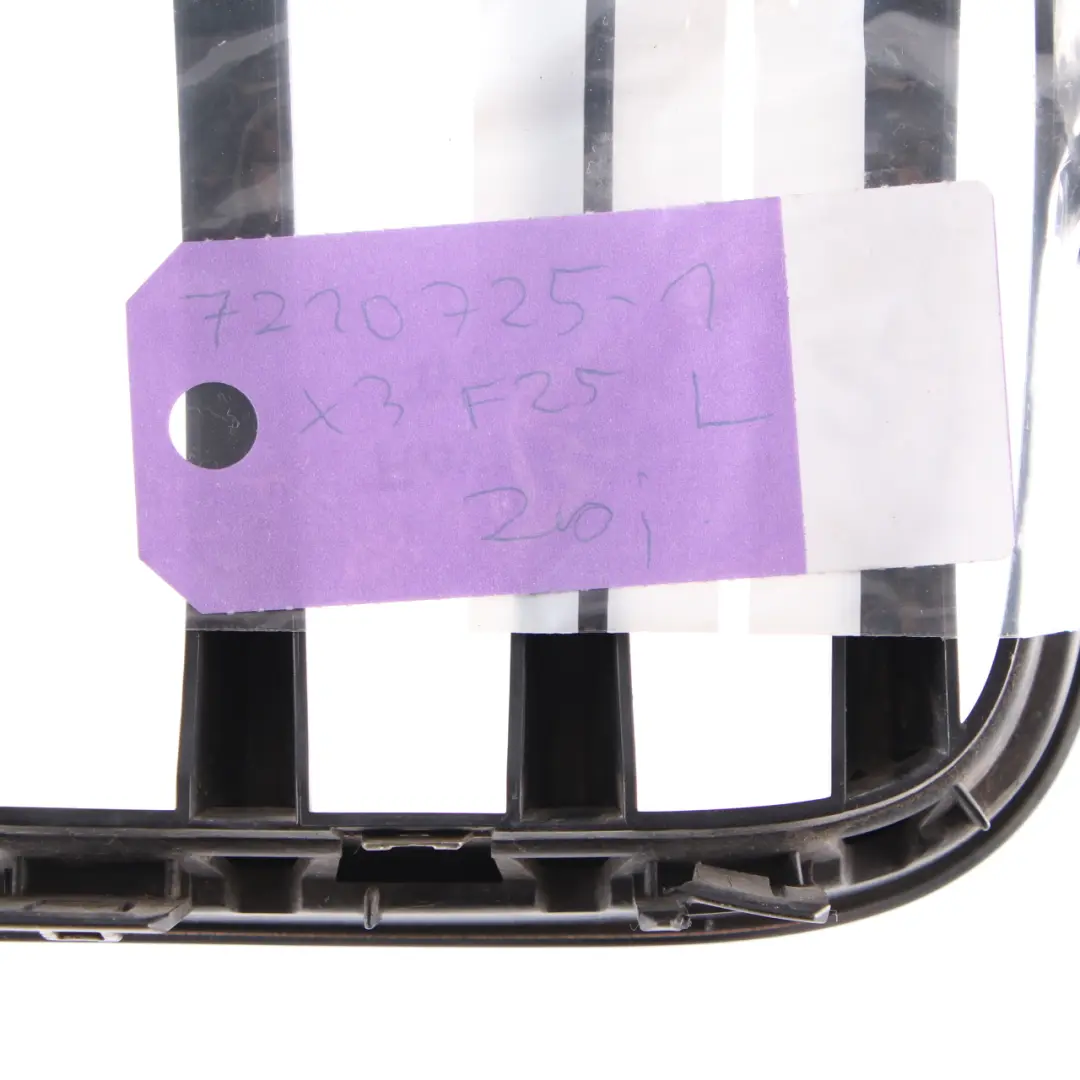 Rejilla Parachoques Delantero Entrada Riñón Izquierdo Cromado para BMW X3 F25 con número de pieza 7210725 BMW X3 F25 Rejilla Parachoques Delantero Entrada Riñón Izquierdo Cromado - SKU 7210725-1 - Número de pieza 7210725