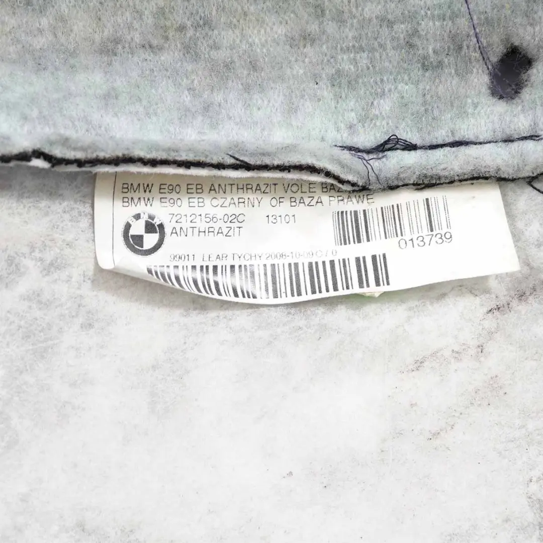 Delantero Derecho O/S Funda Respaldo Asiento Vertex Antracita para BMW E90 E91 LCI con número de pieza 7212156 BMW E90 E91 LCI Delantero Derecho O/S Funda Respaldo Asiento Vertex Antracita - SKU 7212156 - Número de pieza 7212156