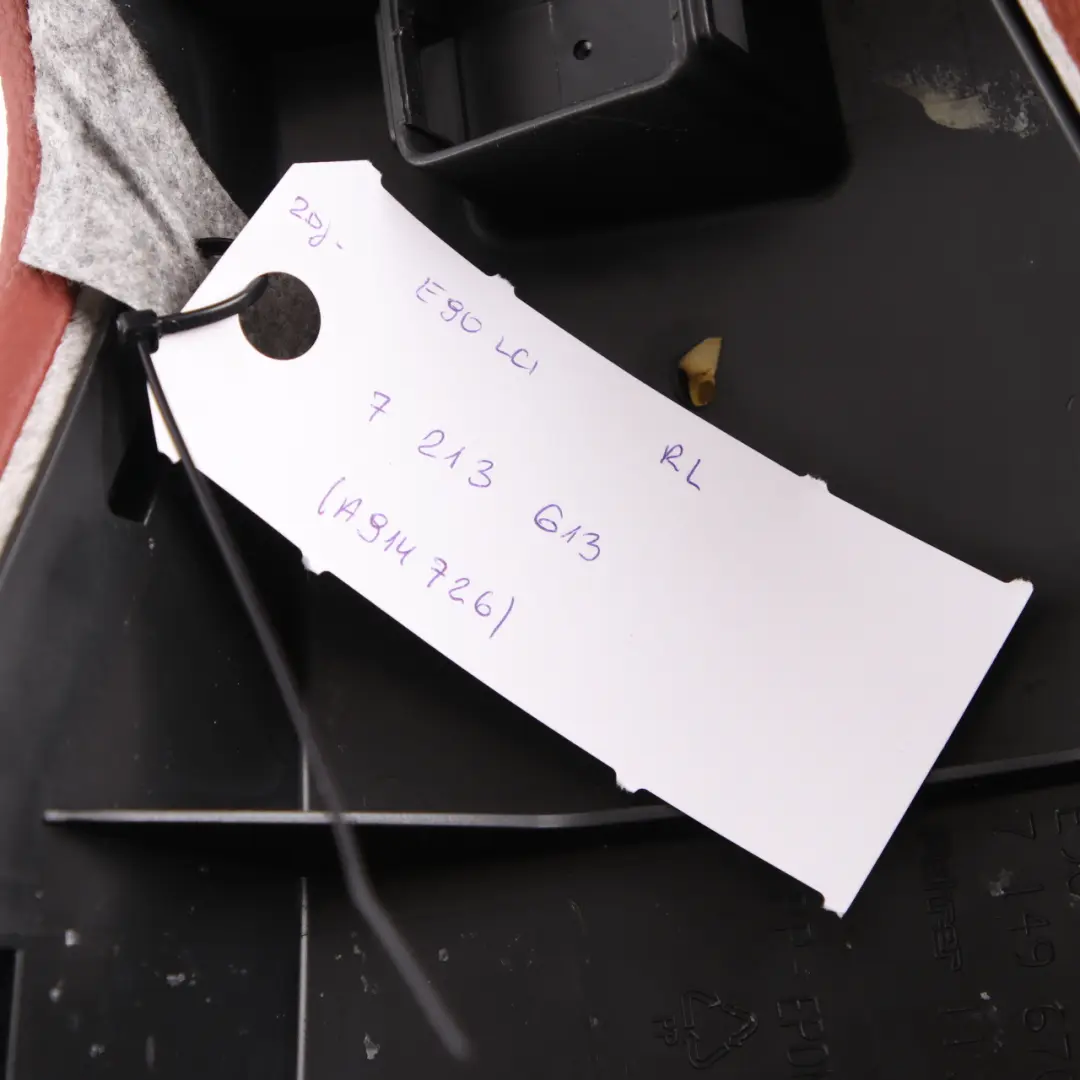 Lateral Trim Panel Cover Left N/S Leather Red Brown to BMW E90 LCI Rear Seat with Part number 7213613 BMW E90 LCI Rear Seat Lateral Trim Panel Cover Left N/S Leather Red Brown - SKU 7213613 - Part number 7213613