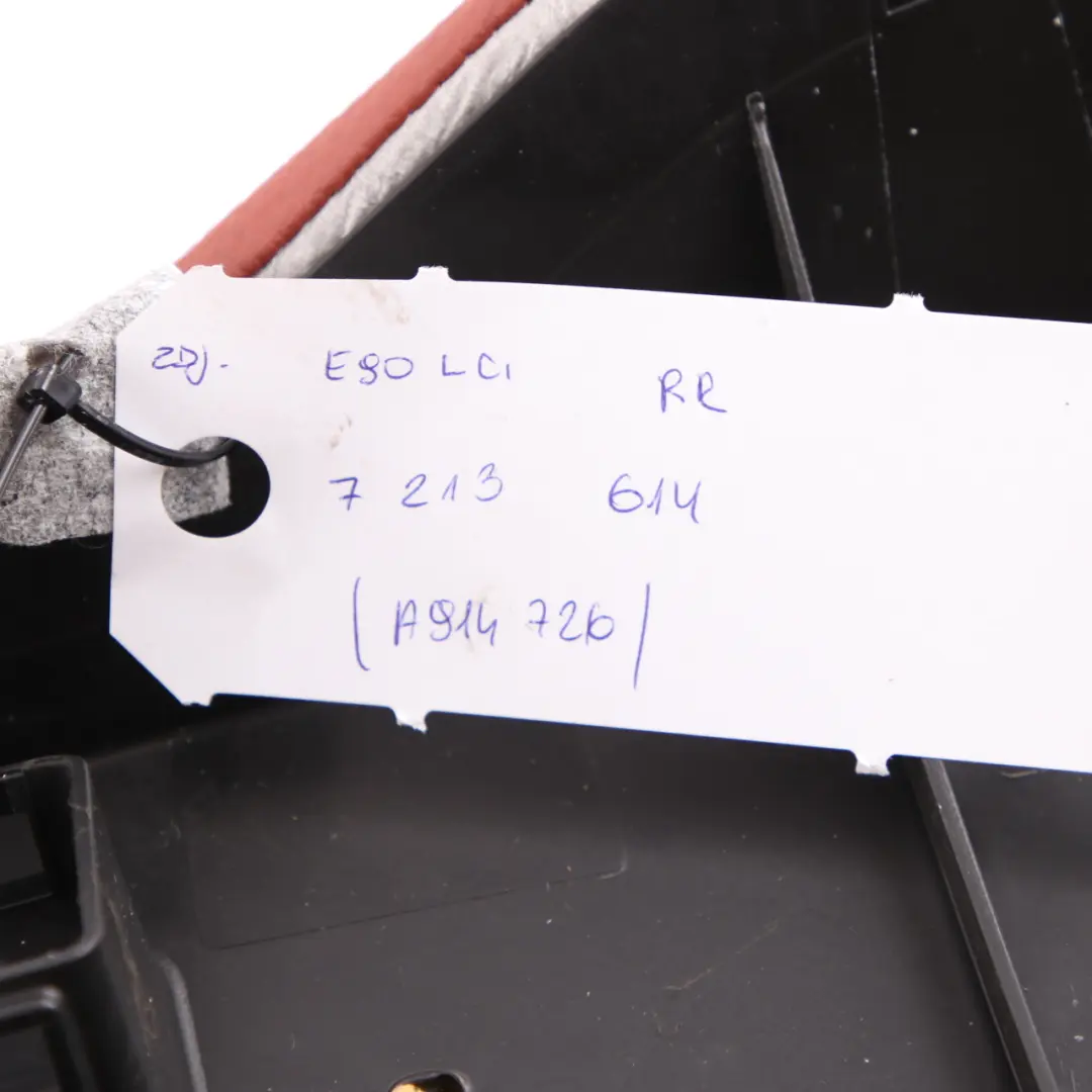 Lateral Trim Panel Cover Right O/S Leather Red Brown to BMW E90 LCI Rear Seat with Part number 7213614 BMW E90 LCI Rear Seat Lateral Trim Panel Cover Right O/S Leather Red Brown - SKU 7213614 - Part number 7213614