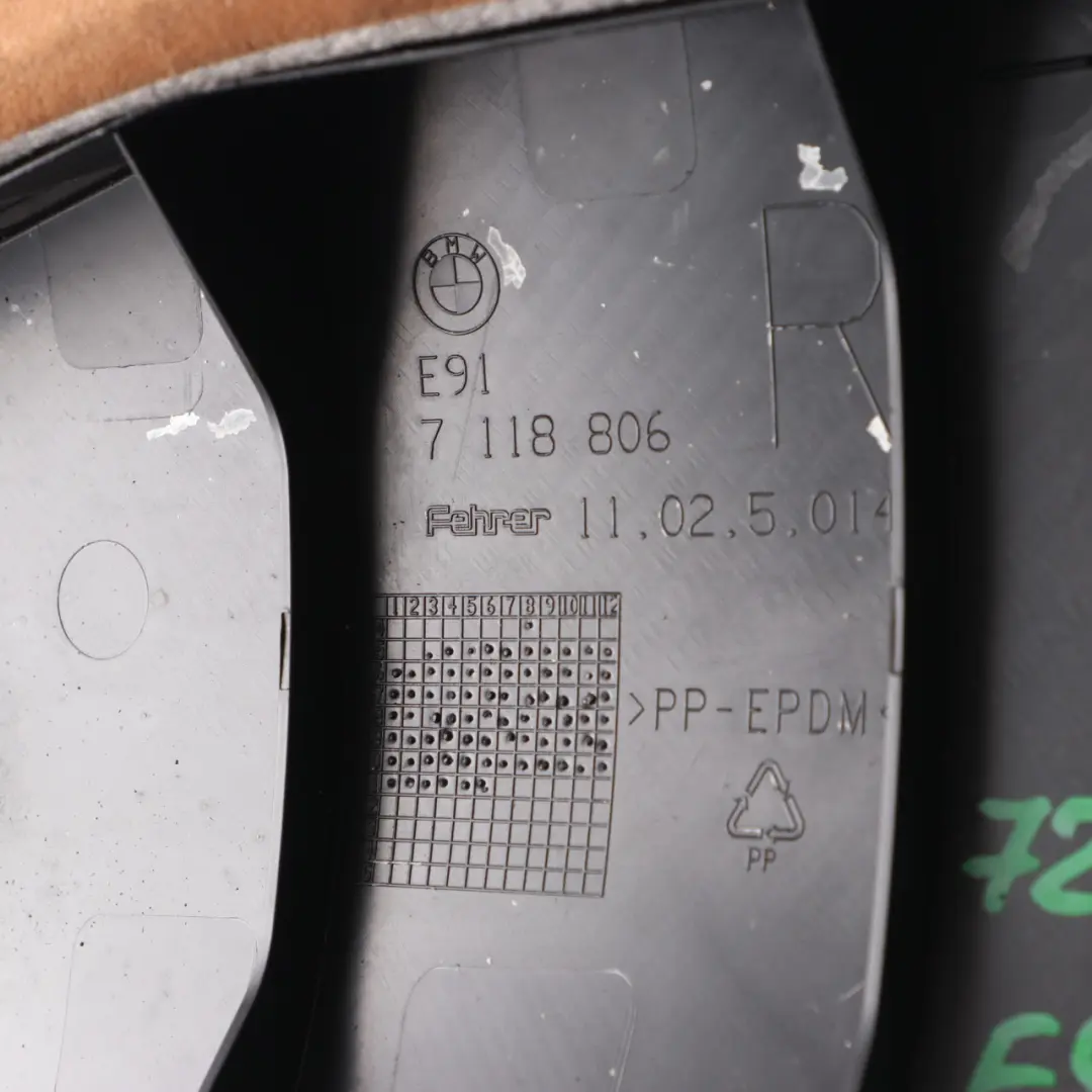 Right O/S Lateral Trim Panel Cover Leather Saddle Brown to BMW E91 LCI Rear Seat with Part number 7213634 BMW E91 LCI Rear Seat Right O/S Lateral Trim Panel Cover Leather Saddle Brown - SKU 7213634 - Part number 7213634