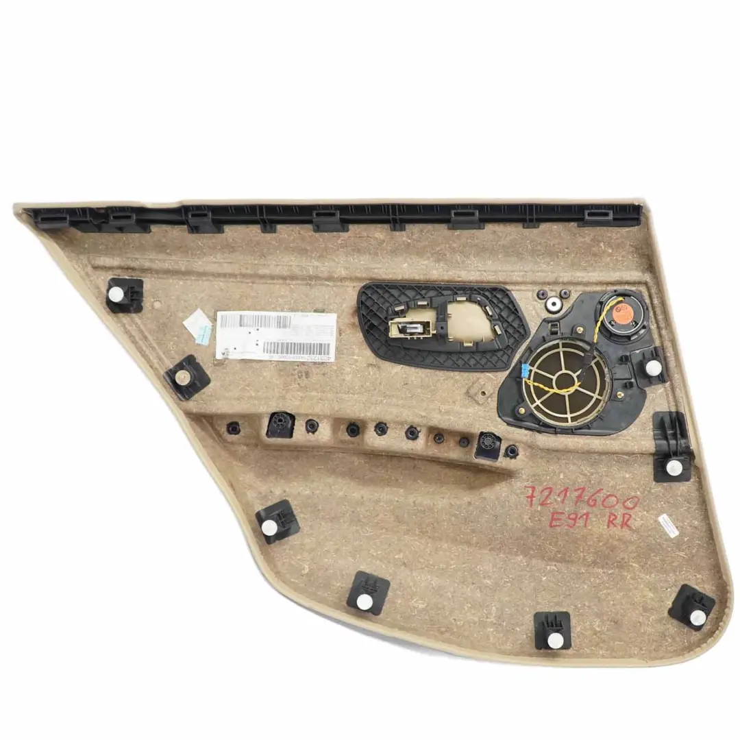 Tarjeta de Puerta Trasera Derecha Recubrimiento Cuero Dakota Beige para BMW E91 con número de pieza 7217600 BMW E91 Tarjeta de Puerta Trasera Derecha Recubrimiento Cuero Dakota Beige - SKU 7217600 - Número de pieza 7217600