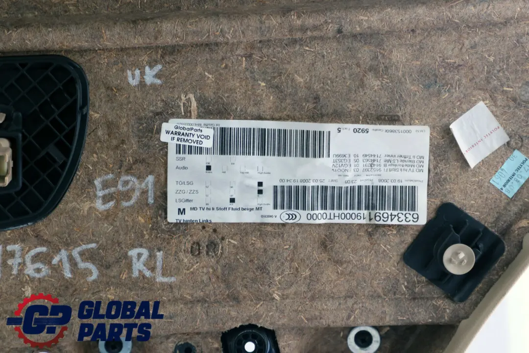 BMW 3 Series E91 Touring Rear Left N/S Door Card Leather Beige Trim Panel - SKU 7217615 - Part number 7217615