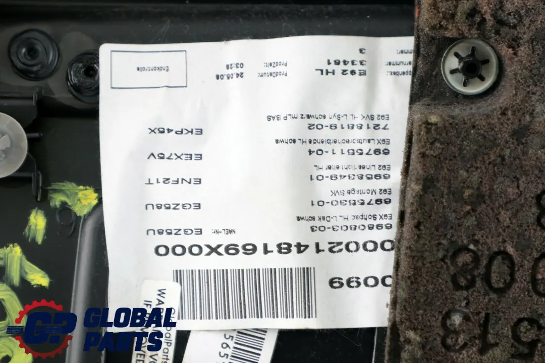 Trasero Izquierdo Lateral Panel Revestimiento Cuero Negro para BMW E92 2 con número de pieza 7218807 BMW E92 2 Trasero Izquierdo Lateral Panel Revestimiento Cuero Negro - SKU 7218807-2 - Número de pieza 7218807