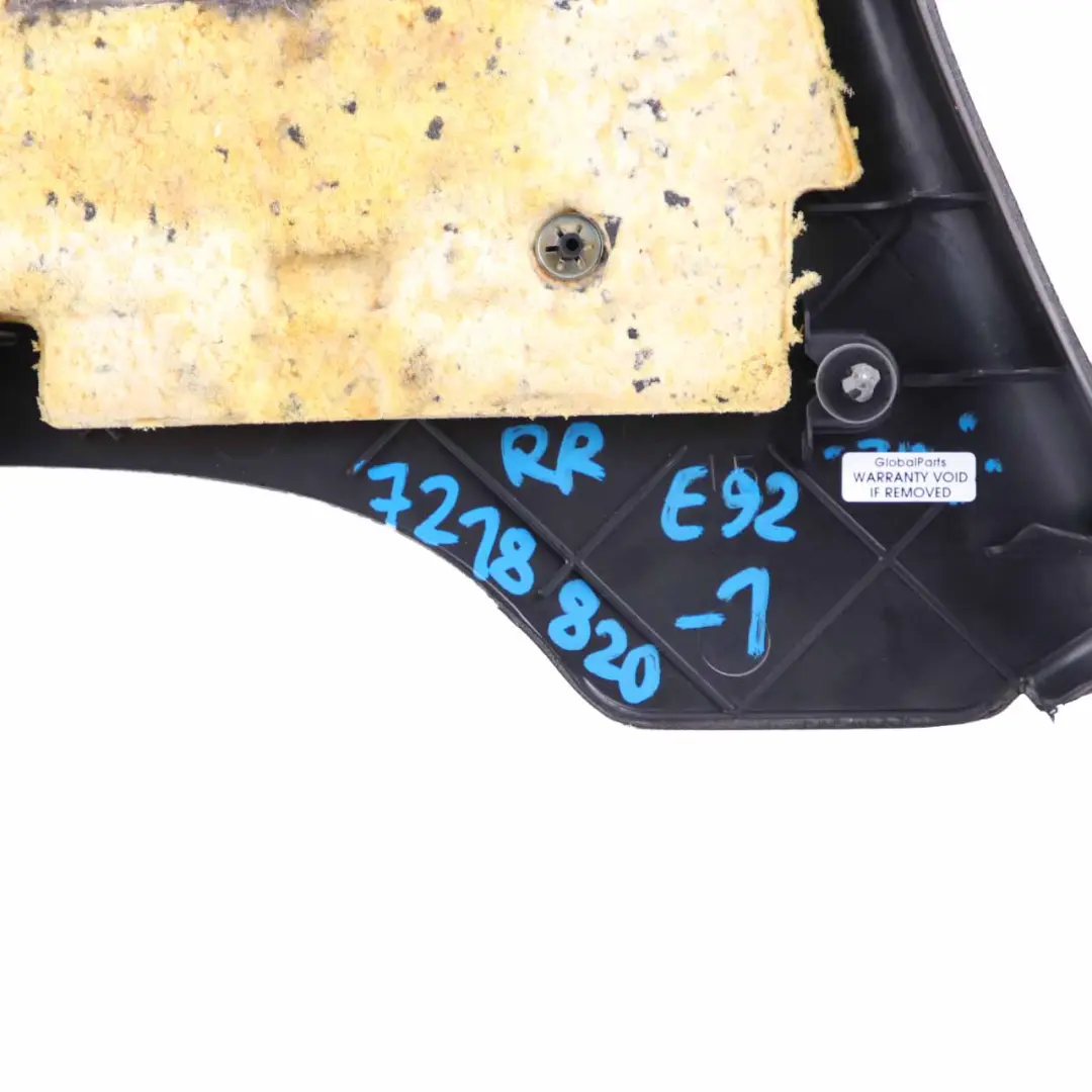 Right O/S Lateral Trim Panel Lining Black Leather Dakota to BMW E92 Rear with Part number 7218820 BMW E92 Rear Right O/S Lateral Trim Panel Lining Black Leather Dakota - SKU 7218820-1 - Part number 7218820