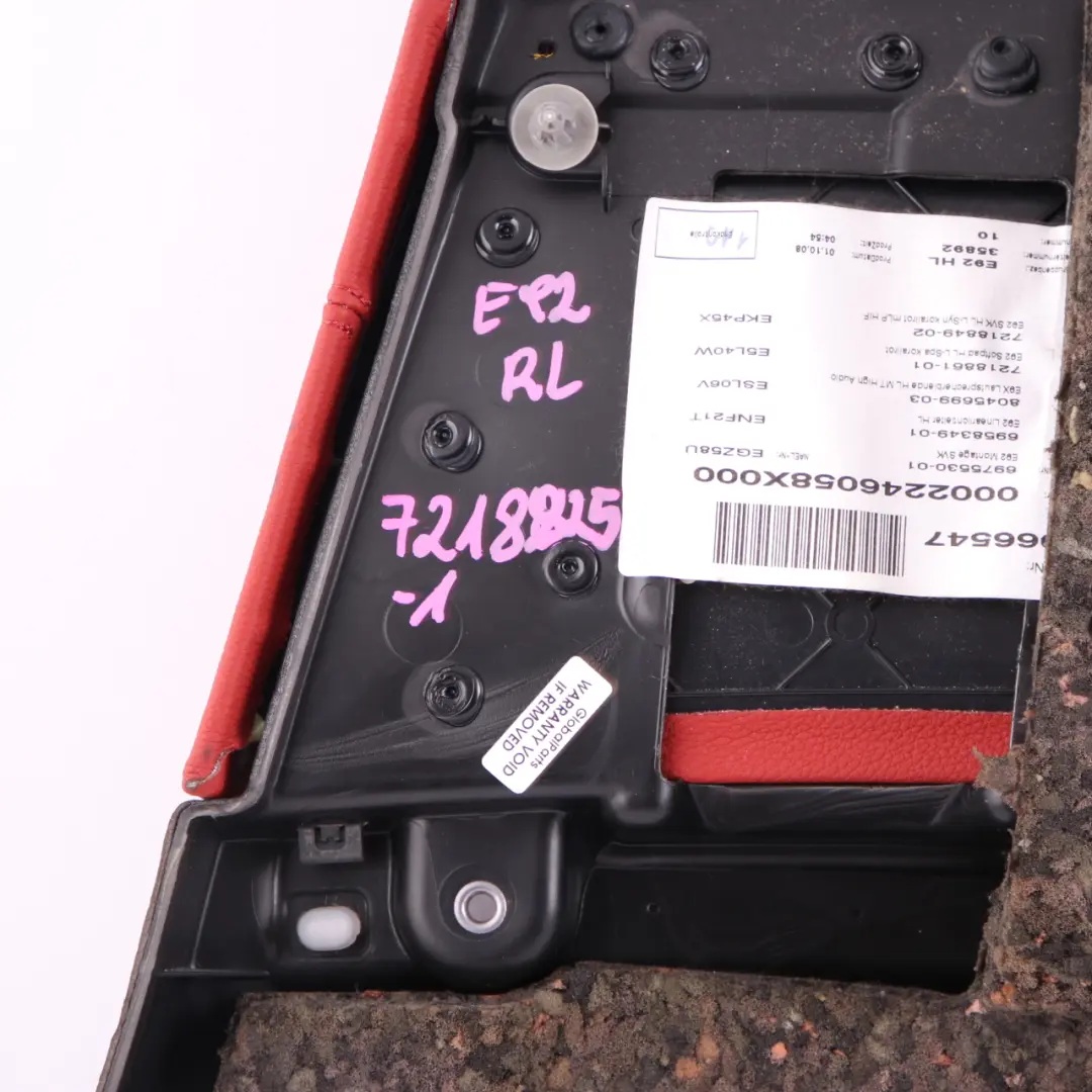 Lateral Trim Panel Rear Left N/S Side Cover Lining Red Leather to BMW E92 with Part number 7218825 BMW E92 Lateral Trim Panel Rear Left N/S Side Cover Lining Red Leather - SKU 7218825-1 - Part number 7218825