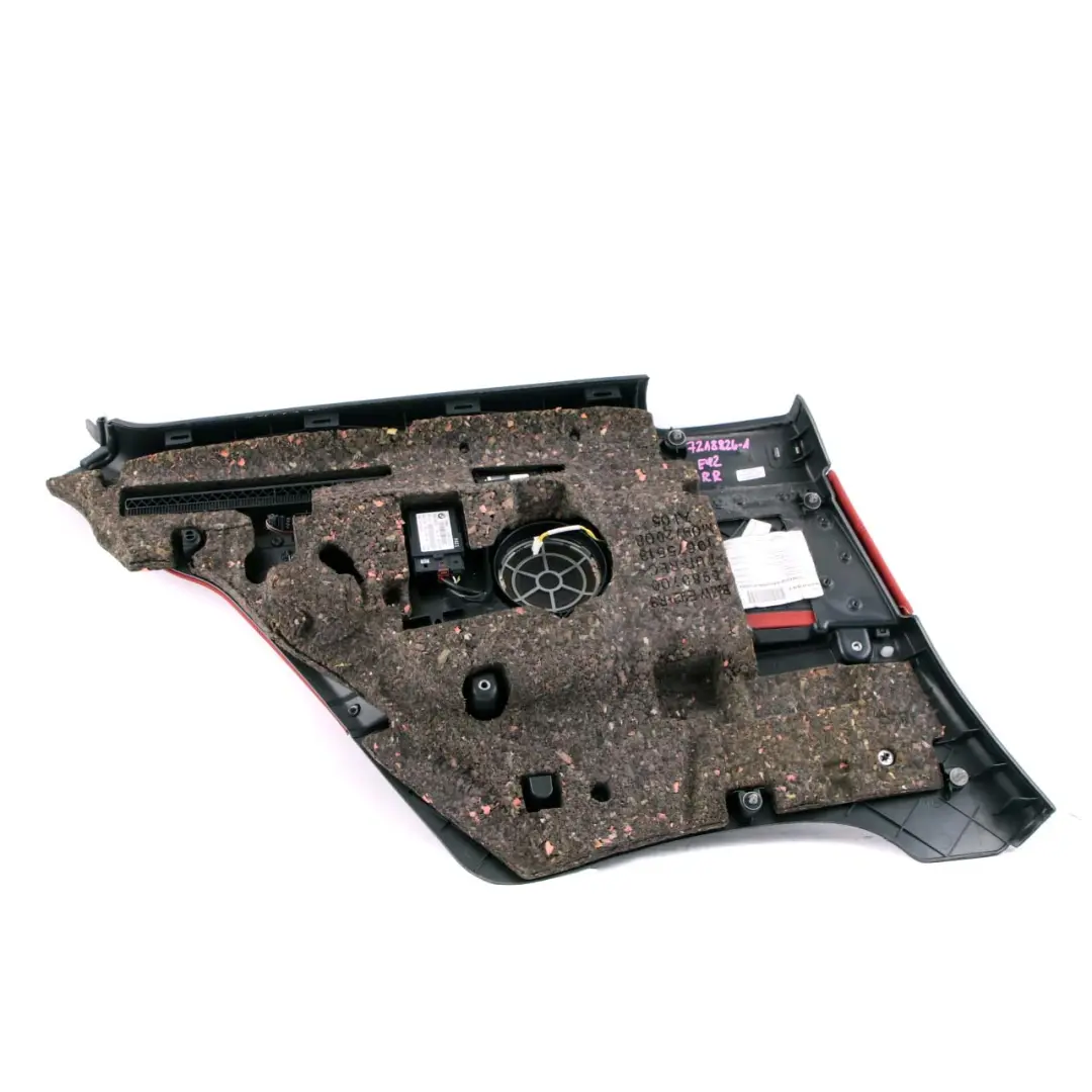 Lateral Trim Panel Rear Right O/S Cover Lining HiFi Red Leather to BMW E92 with Part number 7218826 BMW E92 Lateral Trim Panel Rear Right O/S Cover Lining HiFi Red Leather - SKU 7218826-1 - Part number 7218826