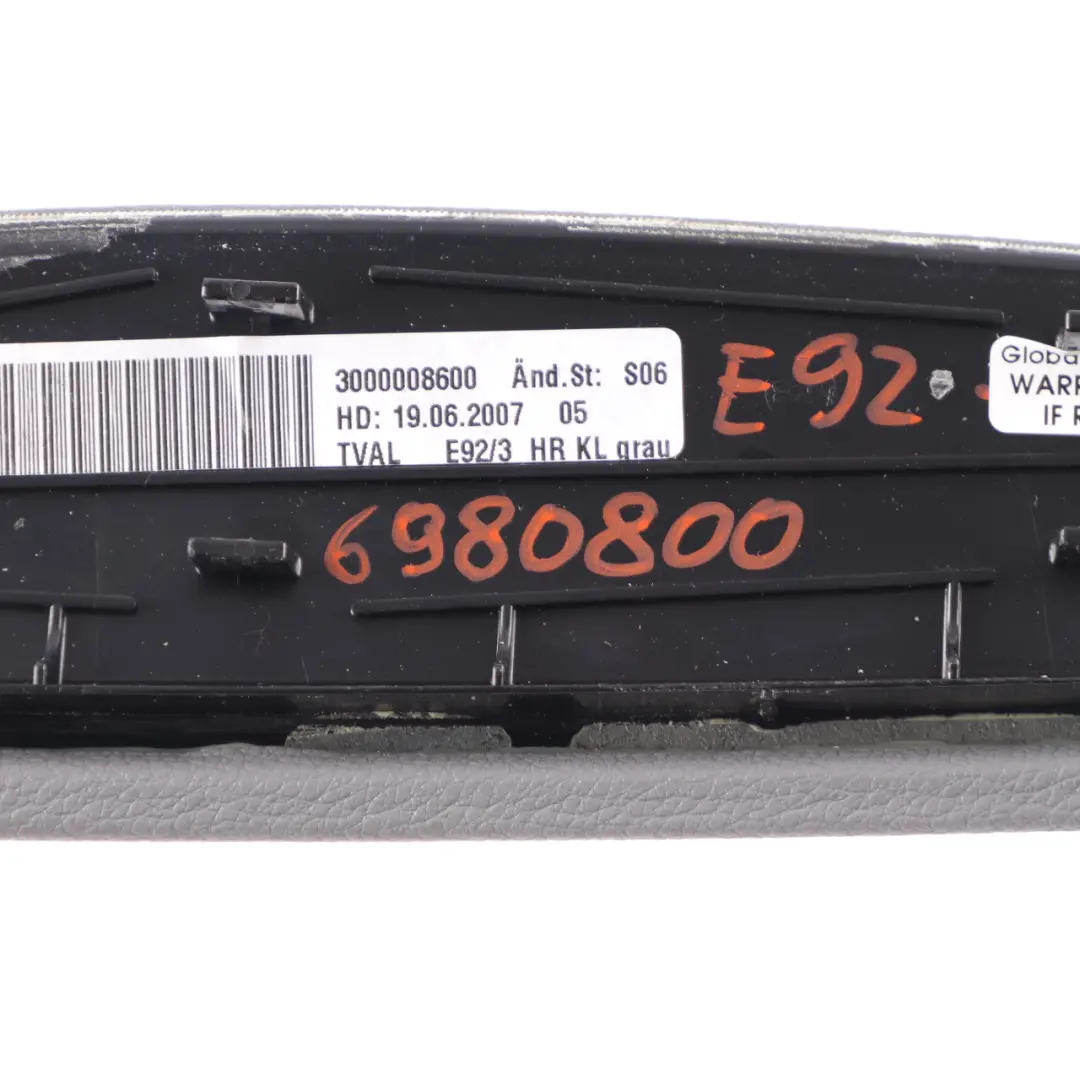 Armrest BMW E92 E93 Quarter Door Card Right O/S Panel Leather Dakota Grey to Rear with Part number 7218858 Rear Armrest BMW E92 E93 Quarter Door Card Right O/S Panel Leather Dakota Grey - SKU 7218858 - Part number 7218858