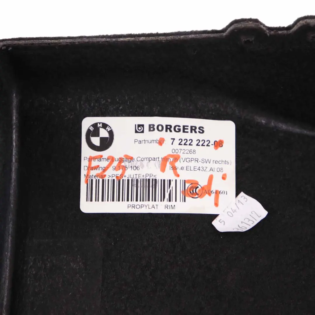 BMW X3 F25 Tapicerka Boczek Bagażnika Prawy Tył - SKU 7222222 - Numer Części 7222222
