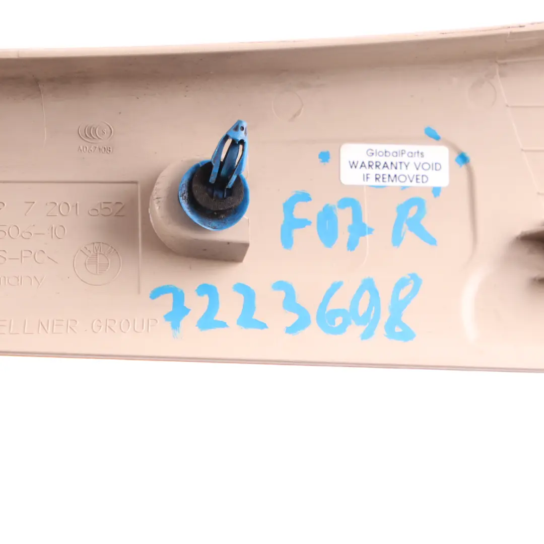 Trunk Panel BMW F07 Boot Lid Tailgate Interior Right O/S Upper Trim Oyster to with Part number 7223698 Trunk Panel BMW F07 Boot Lid Tailgate Interior Right O/S Upper Trim Oyster - SKU 7223698 - Part number 7223698