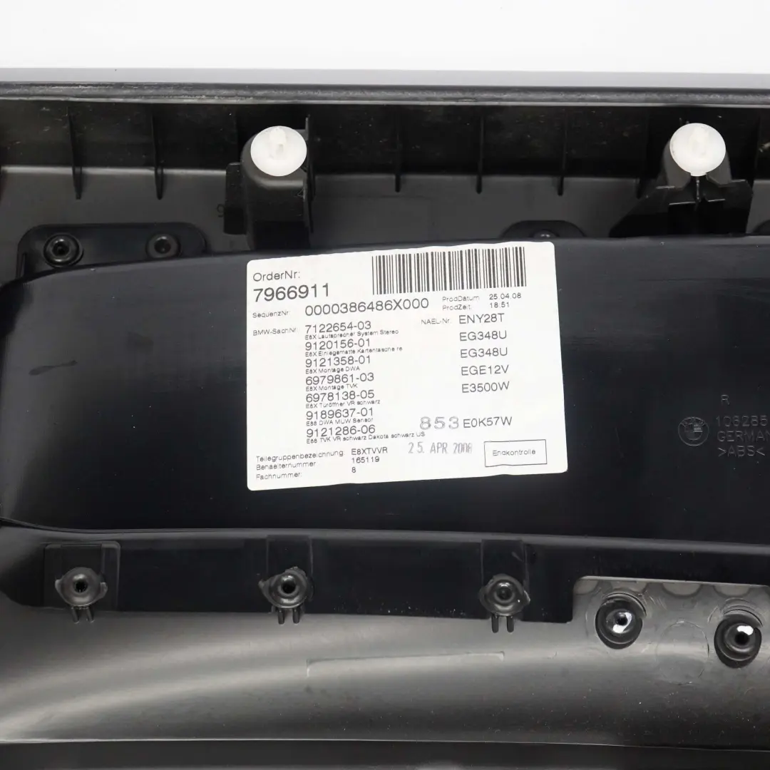 BMW E88 Scheda Porta Anteriore Destra Cabrio Pannello Trim Pelle Nera Boston - SKU 7224384 - Numero di parte 7224383