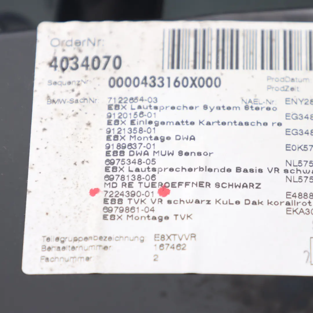BMW E88 Tarjeta de Puerta Delantera Derecha Embellecedor De Puerta Rojo Negro - SKU 7224390 - Número de pieza 7224390