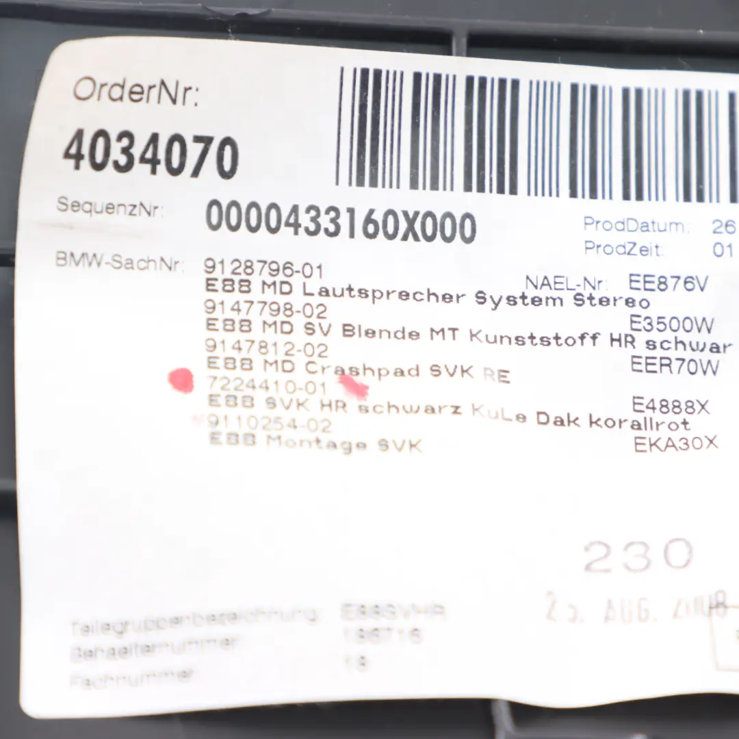 BMW E88 Seitenverkleidung Hinten Rechts Verkleidung Leder Boston Korallenrot - SKU 7224410 - Teilenummer 7224410