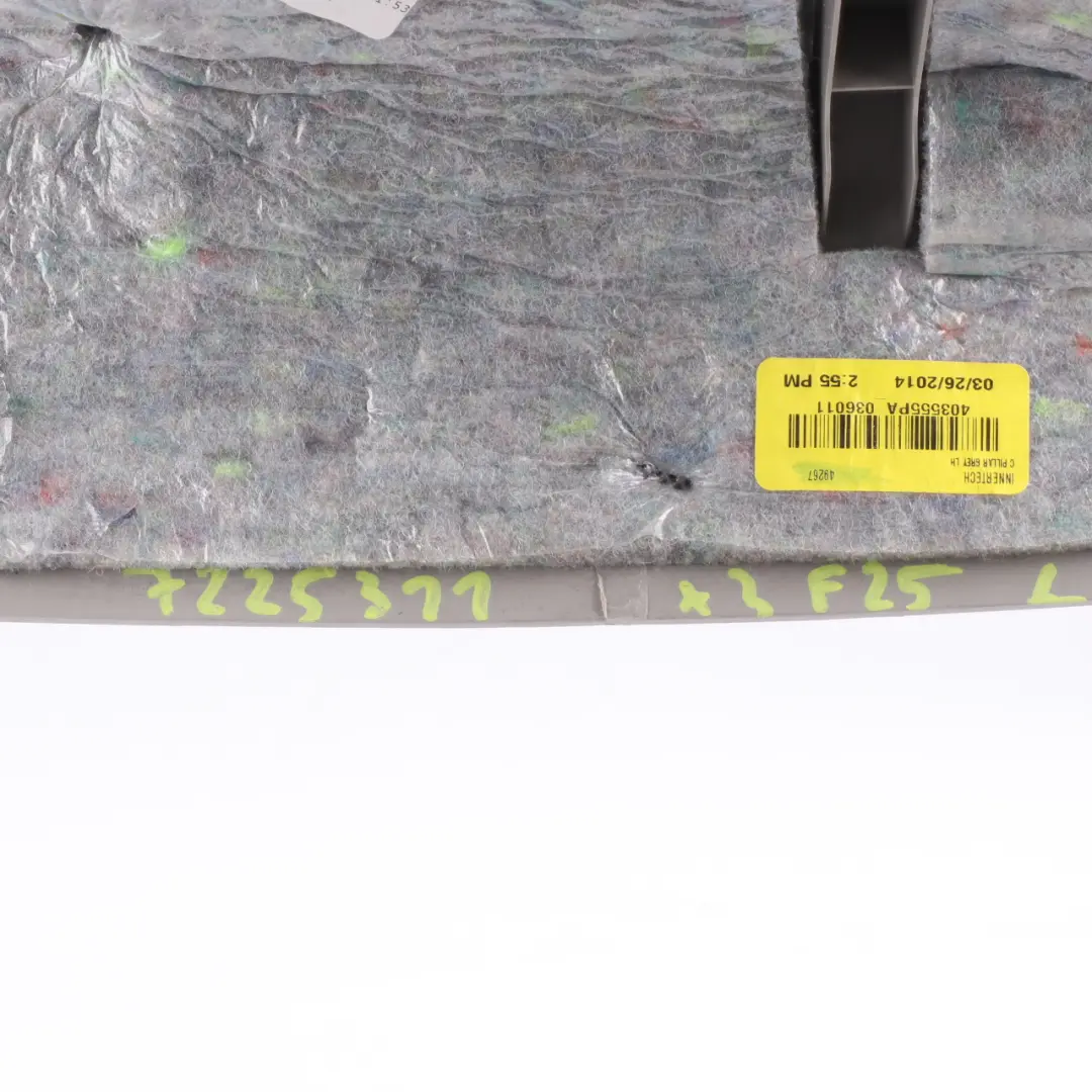 Panneau habillage Arrière Gauche Colonne Supérieure Cover Gris pour BMW X3 F25 à propos du numéro de pièce 7225311 BMW X3 F25 Panneau habillage Arrière Gauche Colonne Supérieure Cover Gris - SKU 7225311 - Numéro de pièce 7225311