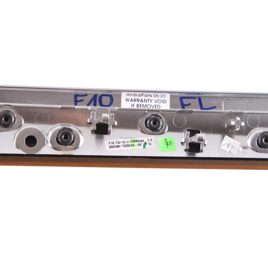 Listwa Panel Osłona Drzwi Lewy Przód Drewno do BMW F10 F11 o numerze 7225549 BMW F10 F11 Listwa Panel Osłona Drzwi Lewy Przód Drewno - SKU 7225549 - Numer Części 7225549