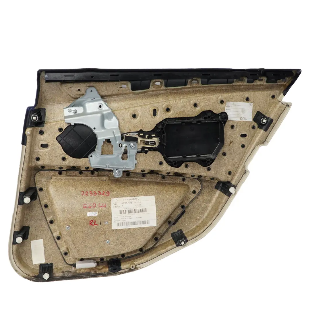BMW E60 E61 LCI Trasera Izquierda Panel de Puerta de Cuero Beige Crema - SKU 7233329 - Número de pieza 7233329