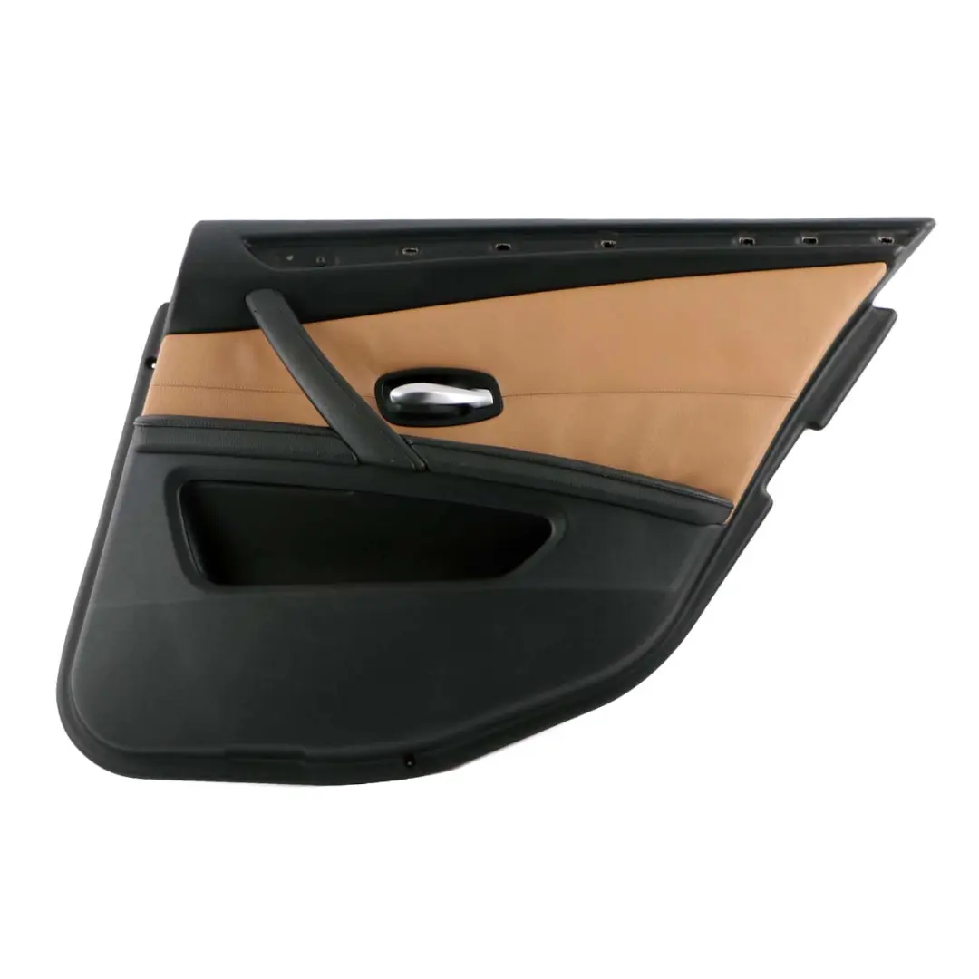 Right O/S Door Card Lining Trim Leather Natural Brown to BMW 5 E60 E61 LCI Rear with Part number 7233332 BMW 5 E60 E61 LCI Rear Right O/S Door Card Lining Trim Leather Natural Brown - SKU 7233332 - Part number 7233332