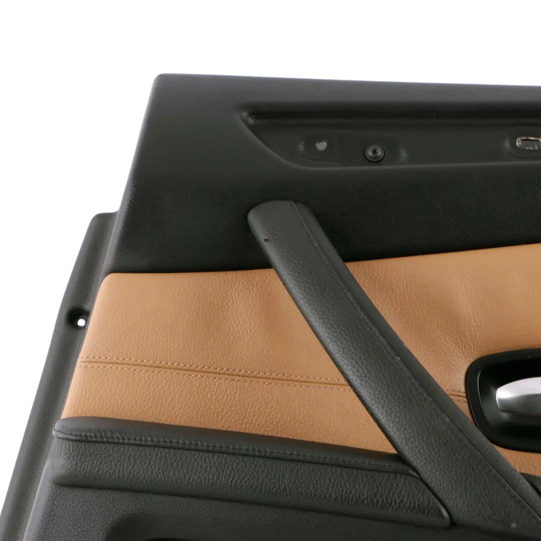 Right O/S Door Card Lining Trim Leather Natural Brown to BMW 5 E60 E61 LCI Rear with Part number 7233332 BMW 5 E60 E61 LCI Rear Right O/S Door Card Lining Trim Leather Natural Brown - SKU 7233332 - Part number 7233332
