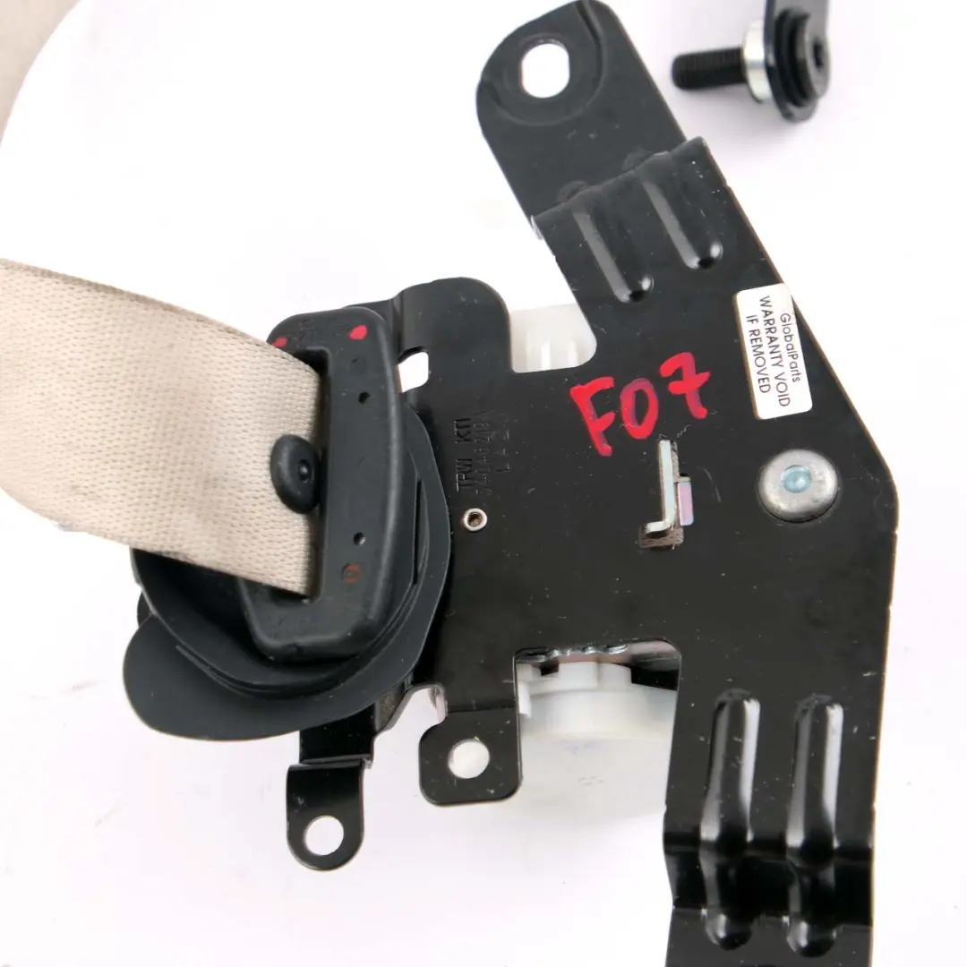 Seatbelt Upper Belt Safety Rear Right Elfenbeinweiss Ivory White to BMW F07 with Part number 7233532 BMW F07 Seatbelt Upper Belt Safety Rear Right Elfenbeinweiss Ivory White - SKU 7233532 - Part number 7233532