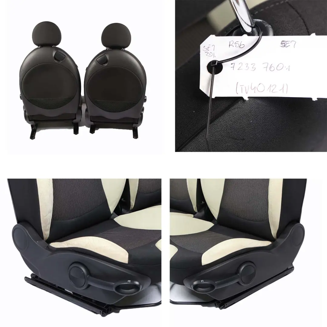 Seats Mini Cooper R56 Sport Fabric Cloth/Leather Cream White Front Rear Seat to with Part number 7233760 Seats Mini Cooper R56 Sport Fabric Cloth/Leather Cream White Front Rear Seat - SKU 7233760-1 - Part number 7233760
