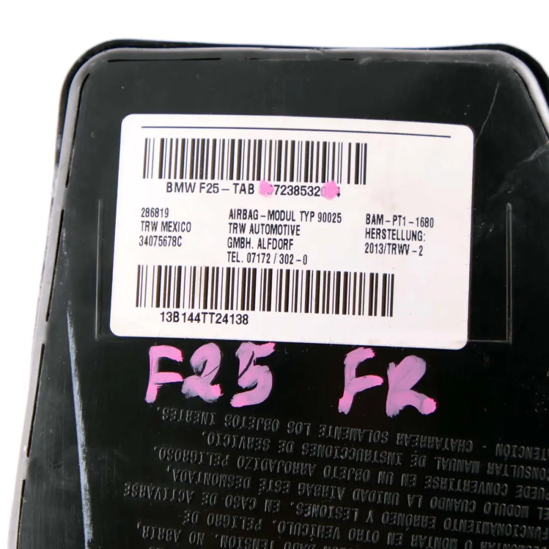 BMW F25 F26 Asiento Delantero Derecho Lado Air Module Bag Negro - SKU 7238532 - Número de pieza 7238532