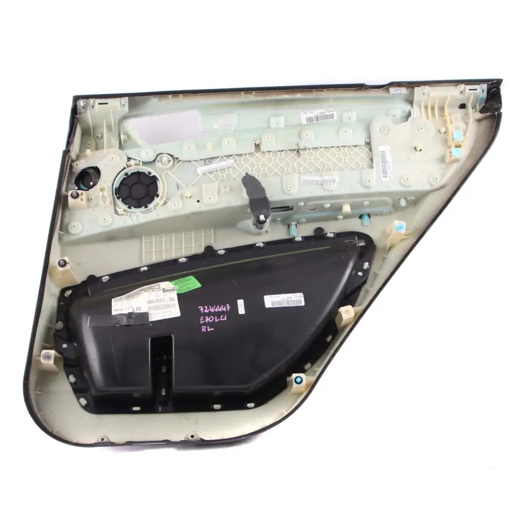 Door Card Rear Left N/S HiFi Lining Trim Panel Black Leather to BMW X5 E70 with Part number 7244415 BMW X5 E70 Door Card Rear Left N/S HiFi Lining Trim Panel Black Leather - SKU 7244447 - Part number 7244415