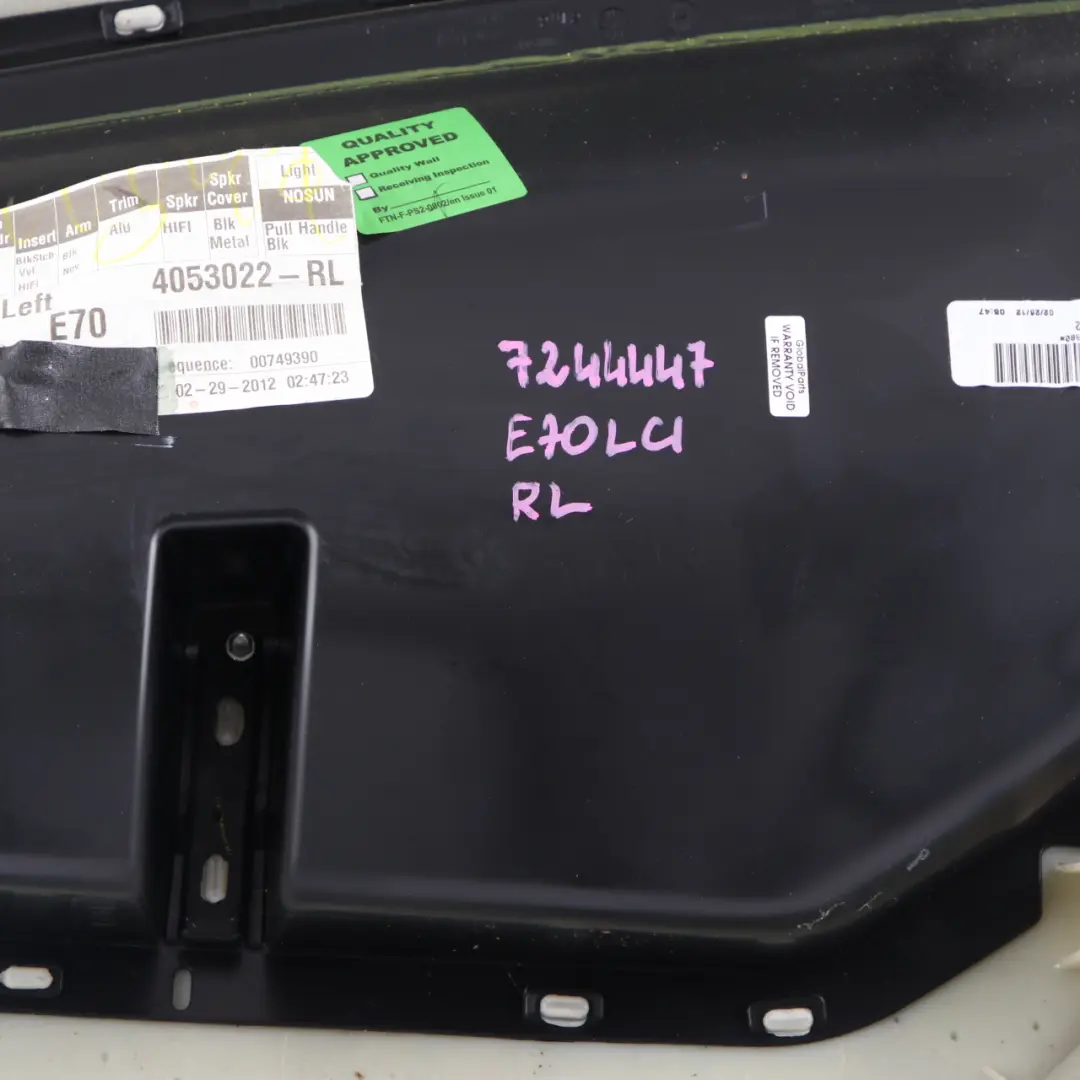 Door Card Rear Left N/S HiFi Lining Trim Panel Black Leather to BMW X5 E70 with Part number 7244415 BMW X5 E70 Door Card Rear Left N/S HiFi Lining Trim Panel Black Leather - SKU 7244447 - Part number 7244415