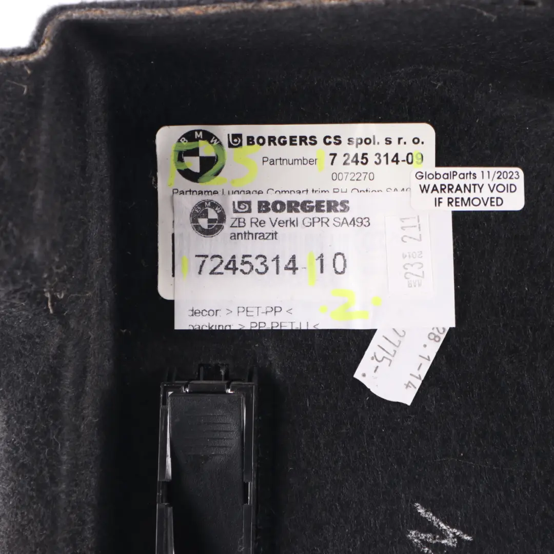 Trunk Lateral Cover Boot Luggage Trim Panel Right O/S Black to BMW X3 F25 with Part number 7245314 BMW X3 F25 Trunk Lateral Cover Boot Luggage Trim Panel Right O/S Black - SKU 7245314 - Part number 7245314