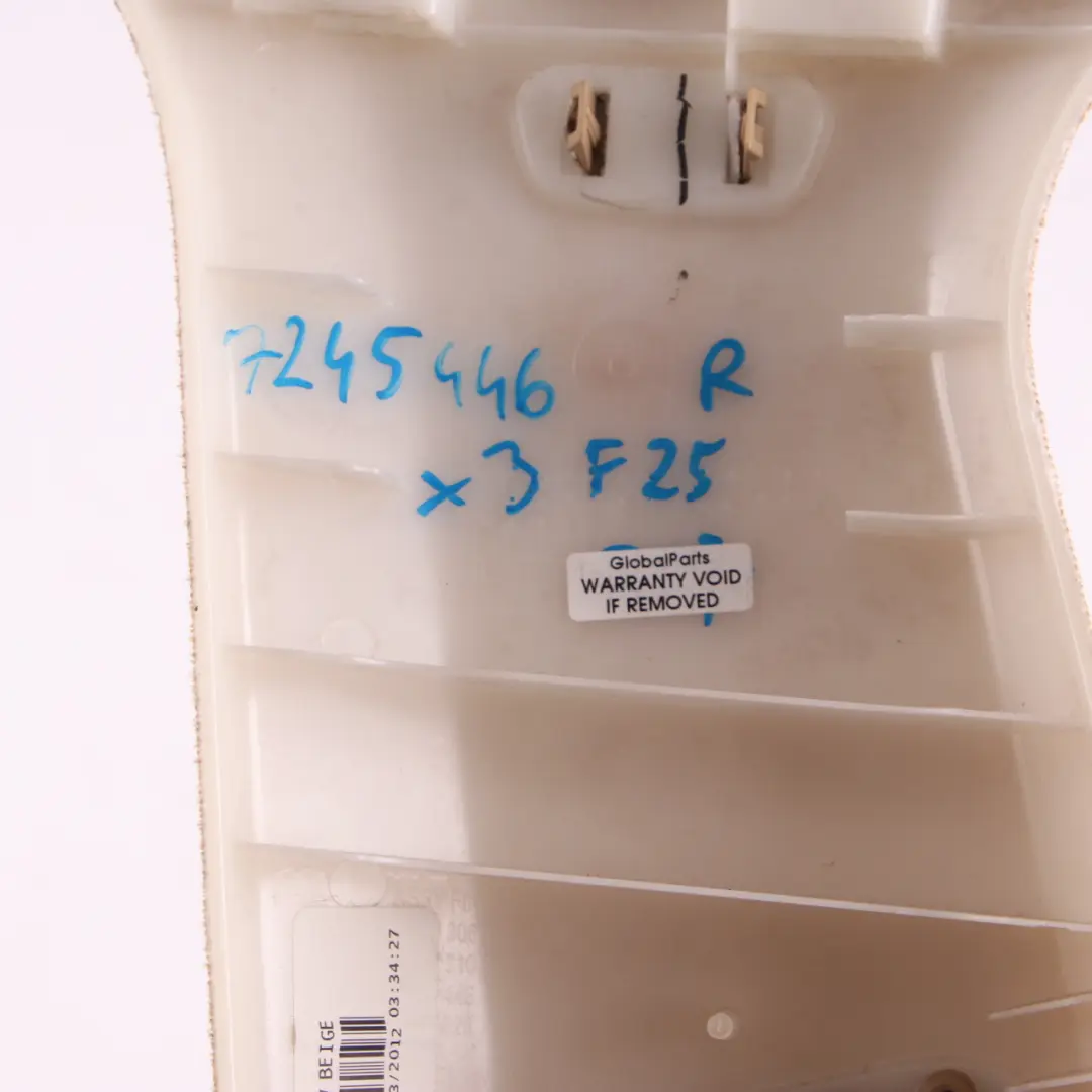 B-Column Trim Pillar Upper Right O/S Beige to BMW X3 F25 Cover with Part number 7245446 BMW X3 F25 Cover B-Column Trim Pillar Upper Right O/S Beige - SKU 7245446 - Part number 7245446