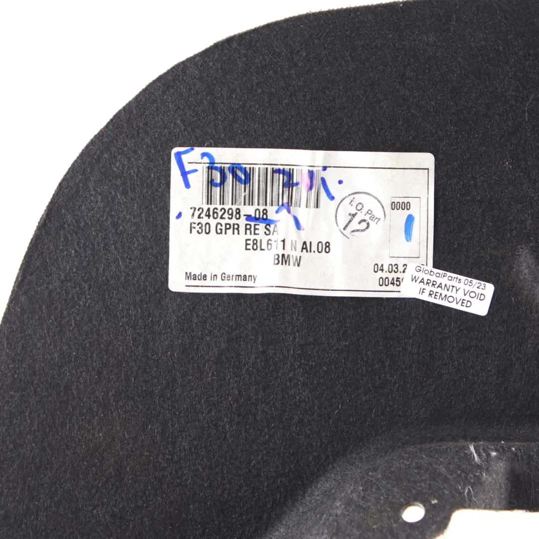 Derecho Tapa Maletero Panel Lateral 7246298 para BMW F30 F80 M3 con número de pieza 7246296 BMW F30 F80 M3 Derecho Tapa Maletero Panel Lateral 7246298 - SKU 7246296-1 - Número de pieza 7246296