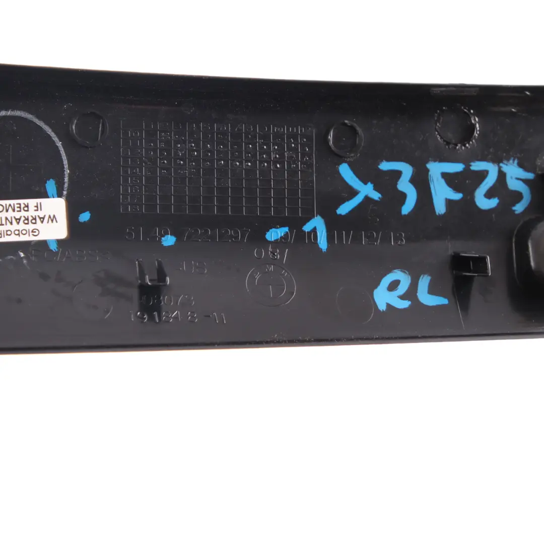 Embellecedor Tapa Maletero Tapa Trasera Izquierda Negro 7221297 para BMW F25 con número de pieza 7246419 BMW F25 Embellecedor Tapa Maletero Tapa Trasera Izquierda Negro 7221297 - SKU 7246419 - Número de pieza 7246419