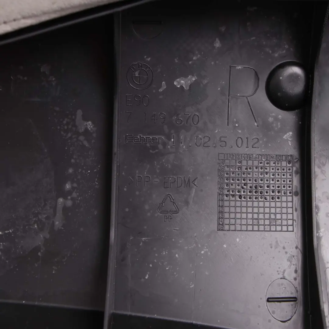 Lateral Trim Panel Covering Right O/S Grey Leather to BMW E90 LCI Rear Seat with Part number 7246532 BMW E90 LCI Rear Seat Lateral Trim Panel Covering Right O/S Grey Leather - SKU 7246532 - Part number 7246532