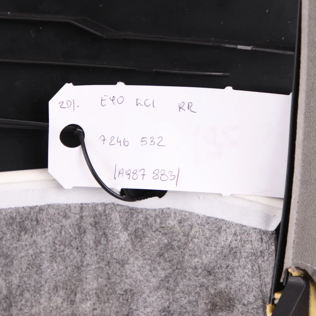 Lateral Trim Panel Covering Right O/S Grey Leather to BMW E90 LCI Rear Seat with Part number 7246532 BMW E90 LCI Rear Seat Lateral Trim Panel Covering Right O/S Grey Leather - SKU 7246532 - Part number 7246532