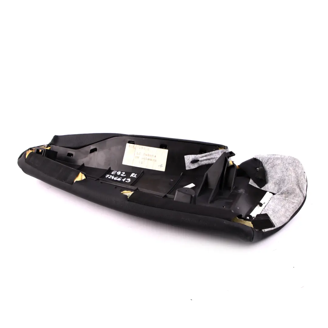 Lateral Side Finisher Black Leather Rear Left N/S to BMW E92 Coupe Seat with Part number 7246613 BMW E92 Coupe Seat Lateral Side Finisher Black Leather Rear Left N/S - SKU 7246613 - Part number 7246613