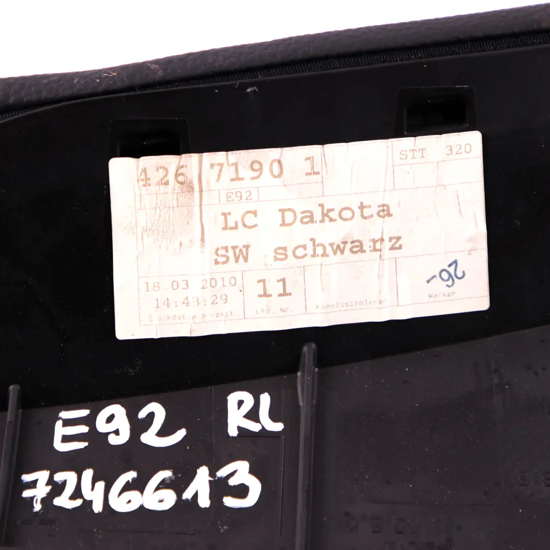 Finition latérale des sièges en cuir noir à l'arrière gauche pour BMW E92 Coupe à propos du numéro de pièce 7246613 BMW E92 Coupe Finition latérale des sièges en cuir noir à l'arrière gauche - SKU 7246613 - Numéro de pièce 7246613