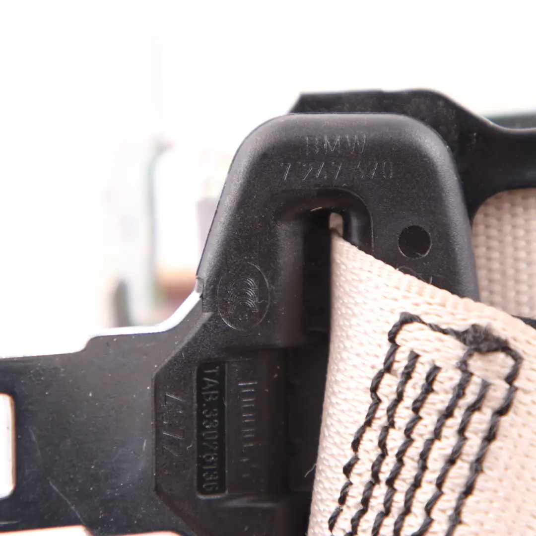 Belt Centre Middle Upper Safety Belt Oyster to BMW F10 Rear Seat with Part number 7247670 BMW F10 Rear Seat Belt Centre Middle Upper Safety Belt Oyster - SKU 7247670 - Part number 7247670