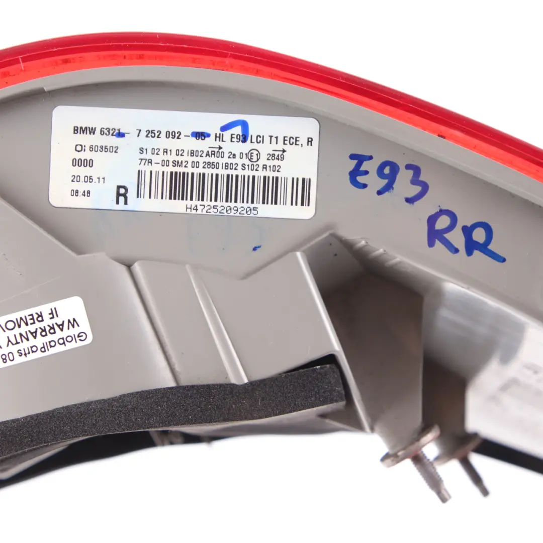 Light In The Side Panel Right O/S to BMW E93 LCI Convertible Rear with Part number 7252092 BMW E93 LCI Convertible Rear Light In The Side Panel Right O/S - SKU 7252092-1 - Part number 7252092