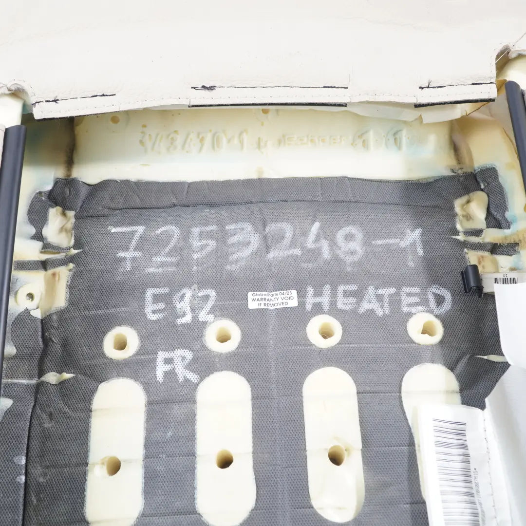 Respaldo Asiento Delantero Derecho Calefactable Cuero Dakota Crema Beige para BMW E92 con número de pieza 7253248 BMW E92 Respaldo Asiento Delantero Derecho Calefactable Cuero Dakota Crema Beige - SKU 7253248-1 - Número de pieza 7253248