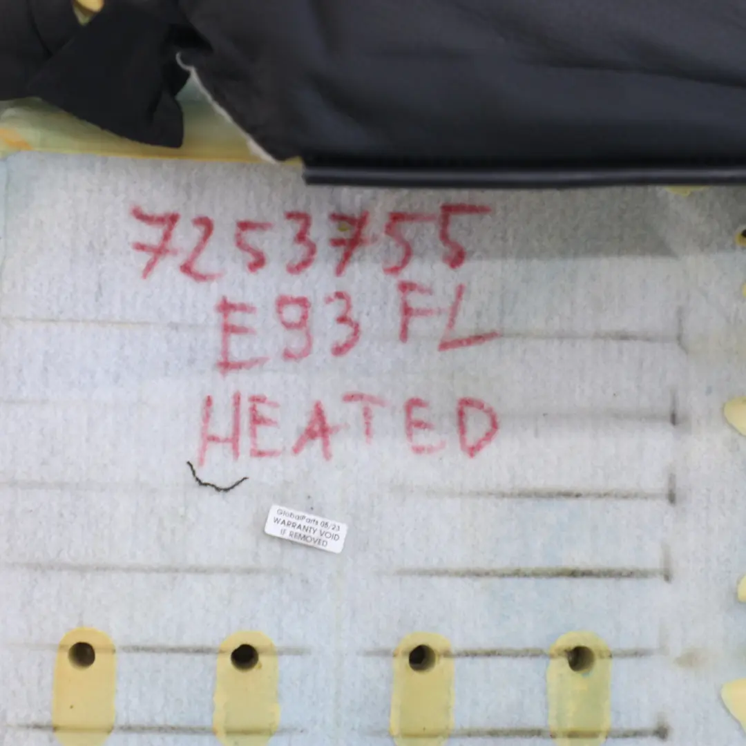 Sitzbezug vorne links Sitzheizung schwarz Leder Innenraum Lehne für BMW E93 mit Teilenummer 7253755 BMW E93 Sitzbezug vorne links Sitzheizung schwarz Leder Innenraum Lehne - SKU 7253755 - Teilenummer 7253755