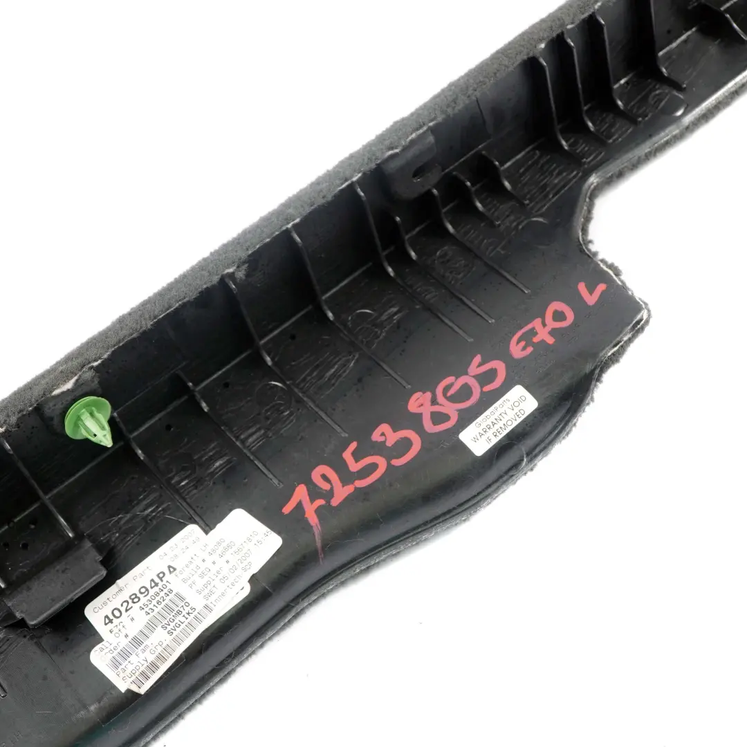 Maletero Tapa Compartimento Maletero Inferior Izquierda Antracita para BMW X5 E70 con número de pieza 7253805 BMW X5 E70 Maletero Tapa Compartimento Maletero Inferior Izquierda Antracita - SKU 7253805 - Número de pieza 7253805