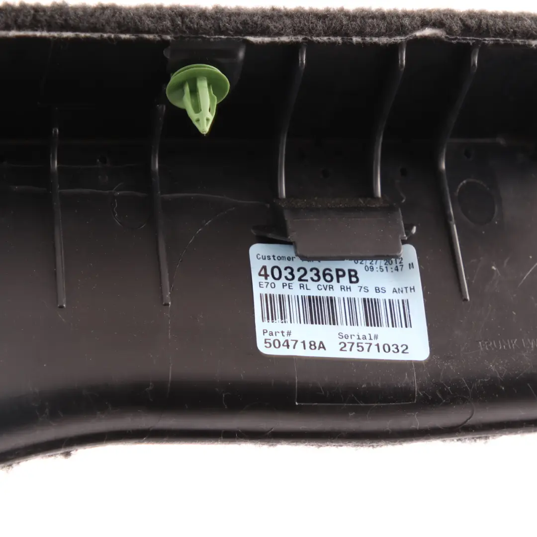 Panneau Coffre Droit Bottom Boot Compartment Anthracite pour BMW X5 E70 F15 à propos du numéro de pièce 7253808 BMW X5 E70 F15 Panneau Coffre Droit Bottom Boot Compartment Anthracite - SKU 7253808 - Numéro de pièce 7253808