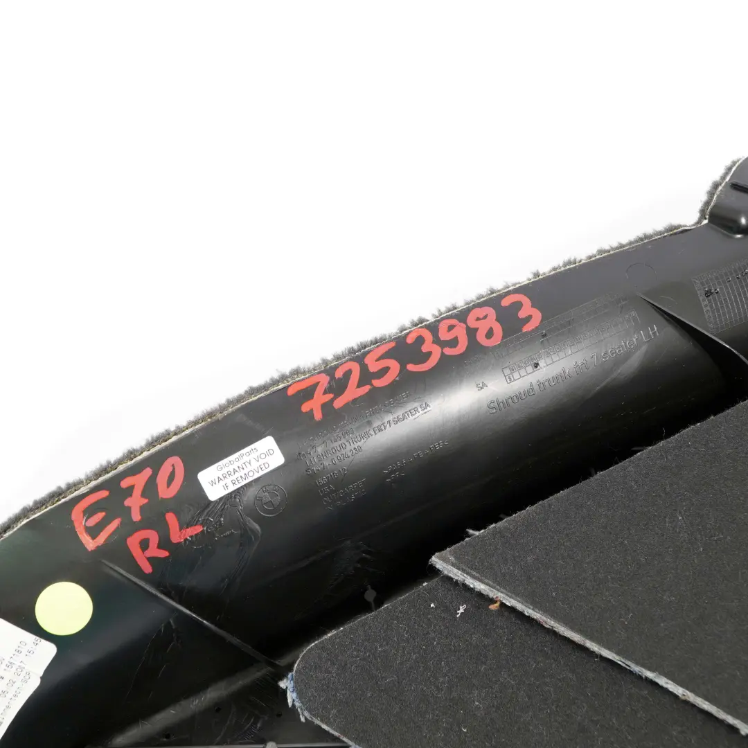 Pannello Bagagliaio Sinistro Vano Bagagliaio Posteriore per BMW E70 con numero di parte 7253983 BMW E70 Pannello Bagagliaio Sinistro Vano Bagagliaio Posteriore - SKU 7253983 - Numero di parte 7253983