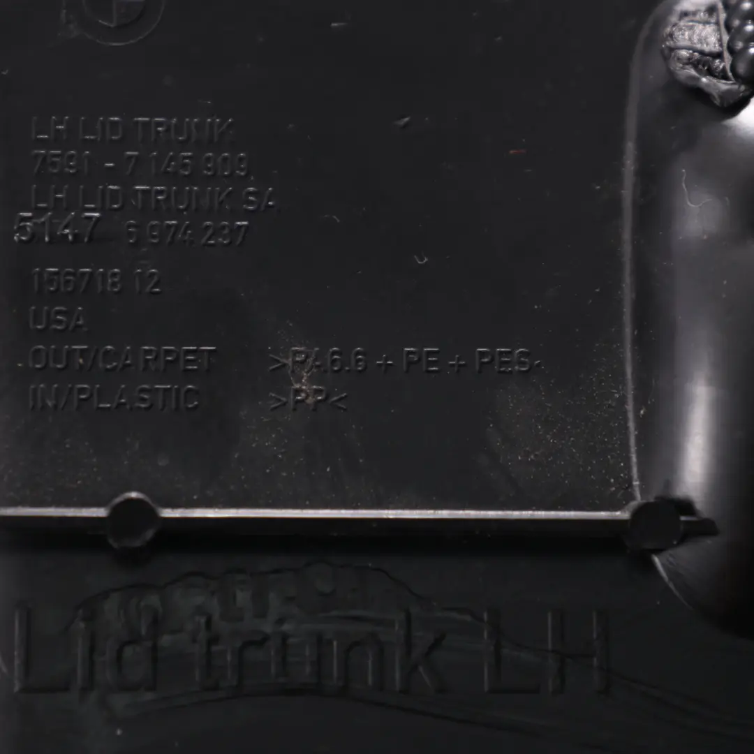 Copertura baule posteriore sinistra Tappeto Flap Boot Panel 7145909 per BMW X5 E70 con numero di parte 7254077 BMW X5 E70 Copertura baule posteriore sinistra Tappeto Flap Boot Panel 7145909 - SKU 7254077-1 - Numero di parte 7254077