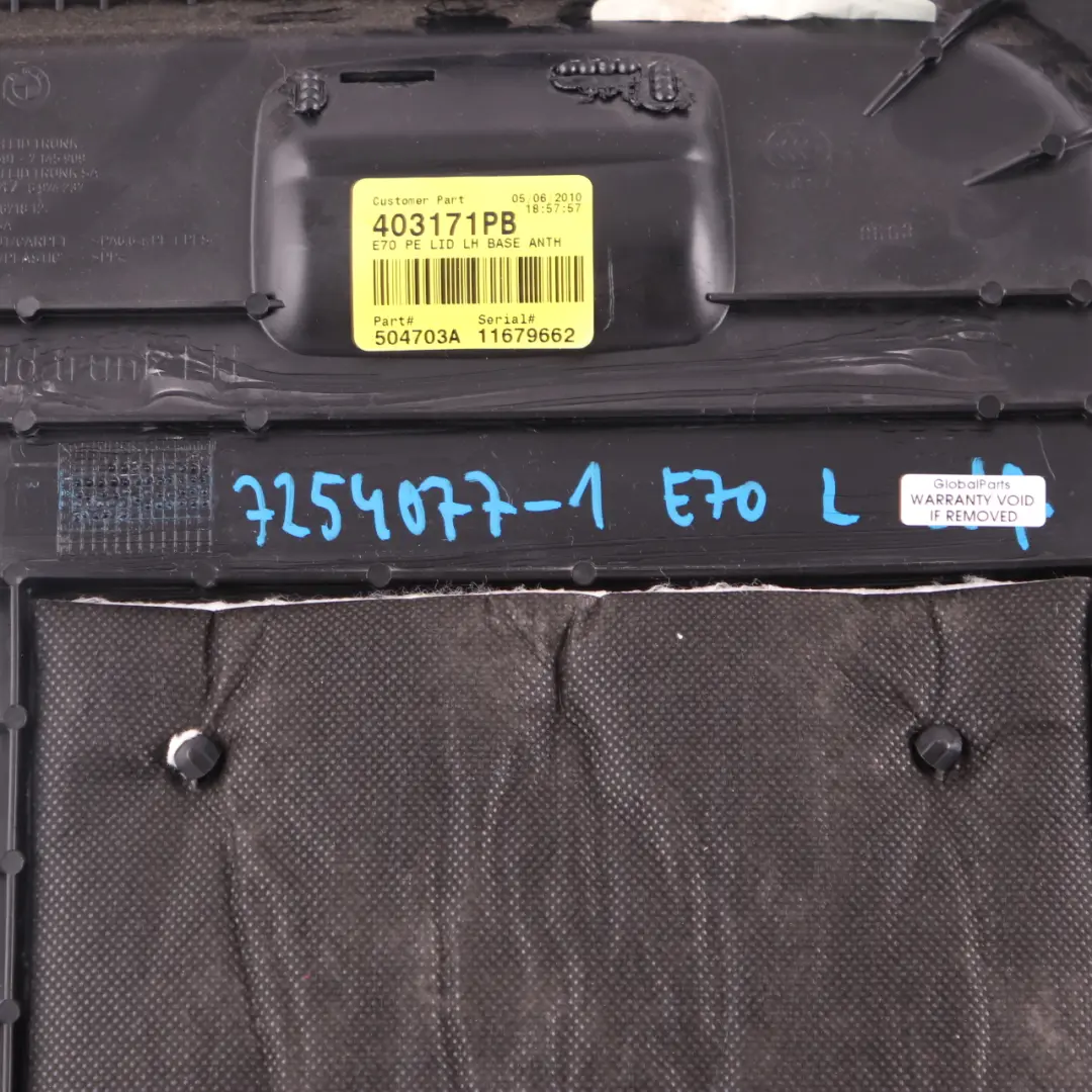Trunk Trim Cover BMW X5 E70 Left N/S Rear Carpet Flap Boot Panel Black 7145909 to with Part number 7254077 Trunk Trim Cover BMW X5 E70 Left N/S Rear Carpet Flap Boot Panel Black 7145909 - SKU 7254077 - Part number 7254077