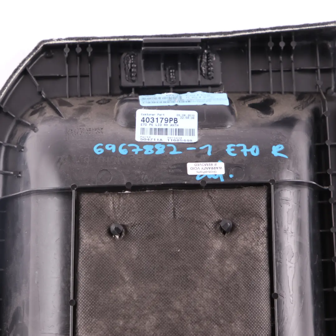 Trunk Cover BMW X5 E70 Right O/S Rear Carpet Flap Boot Panel Black to with Part number 7254078 Trunk Cover BMW X5 E70 Right O/S Rear Carpet Flap Boot Panel Black - SKU 7254078 - Part number 7254078