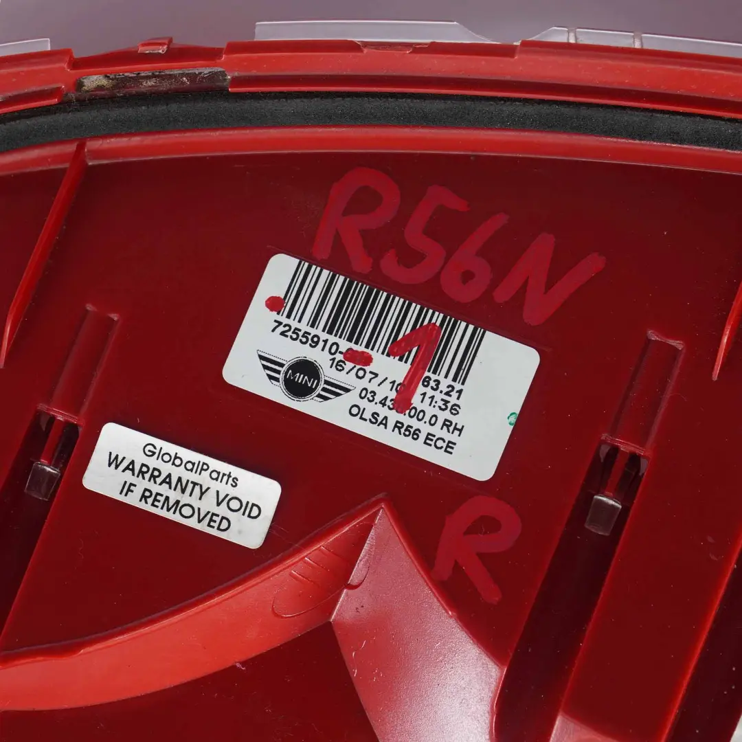 Rear Lamp Mini R56 R57 LCI Tail Light Right Side O/S Trim Panel - SKU 7255910-2 - Part number 7255910