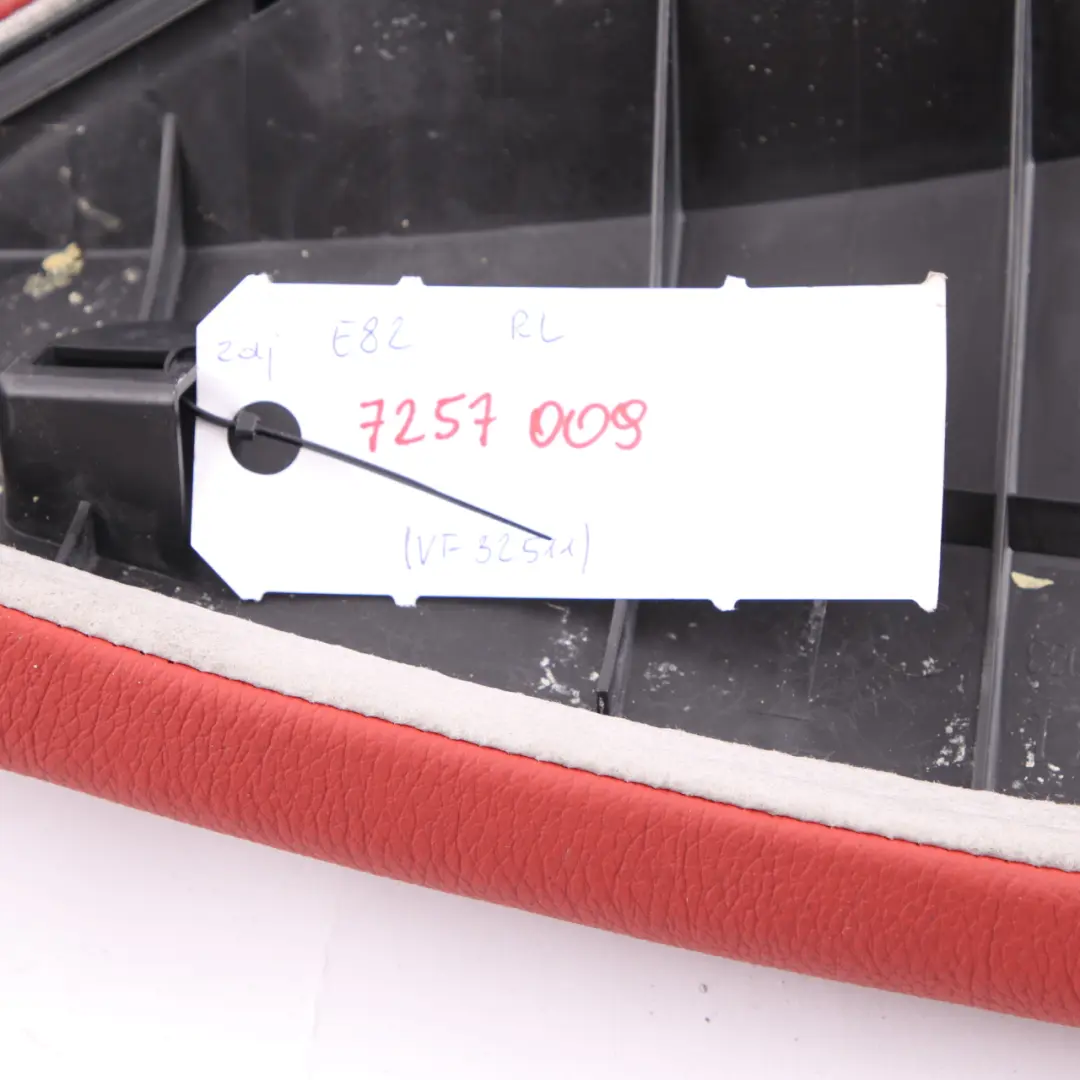 Side Finisher Rear Seat Corner Left N/S Leather Coral Red to BMW E81 E82 with Part number 7257009 BMW E81 E82 Side Finisher Rear Seat Corner Left N/S Leather Coral Red - SKU 7257009 - Part number 7257009