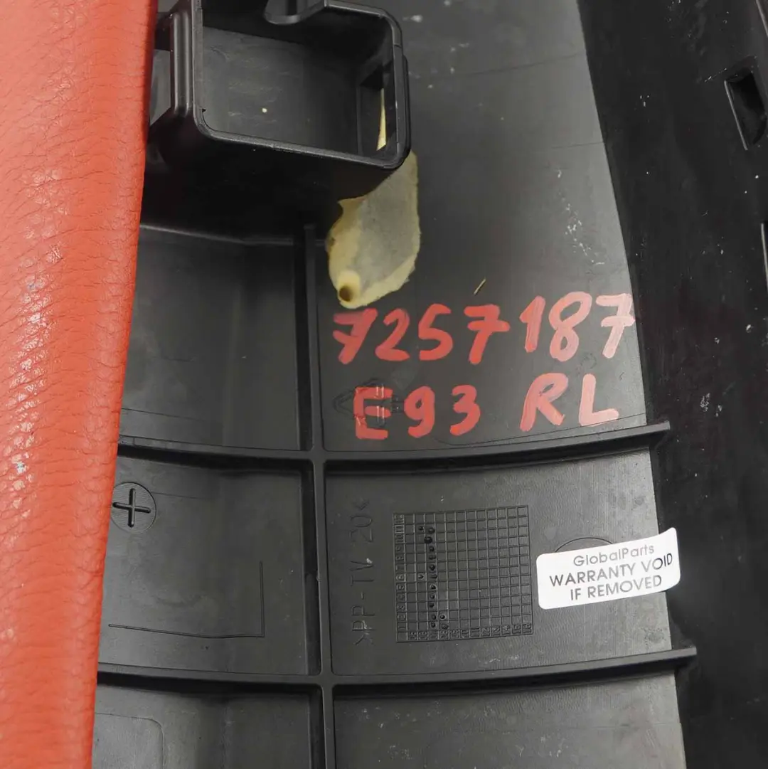 BMW E93 Cabrio Acabado Lateral Asiento Trasero Izquierdo Cuero Rojo - SKU 7257187 - Número de pieza 7257187