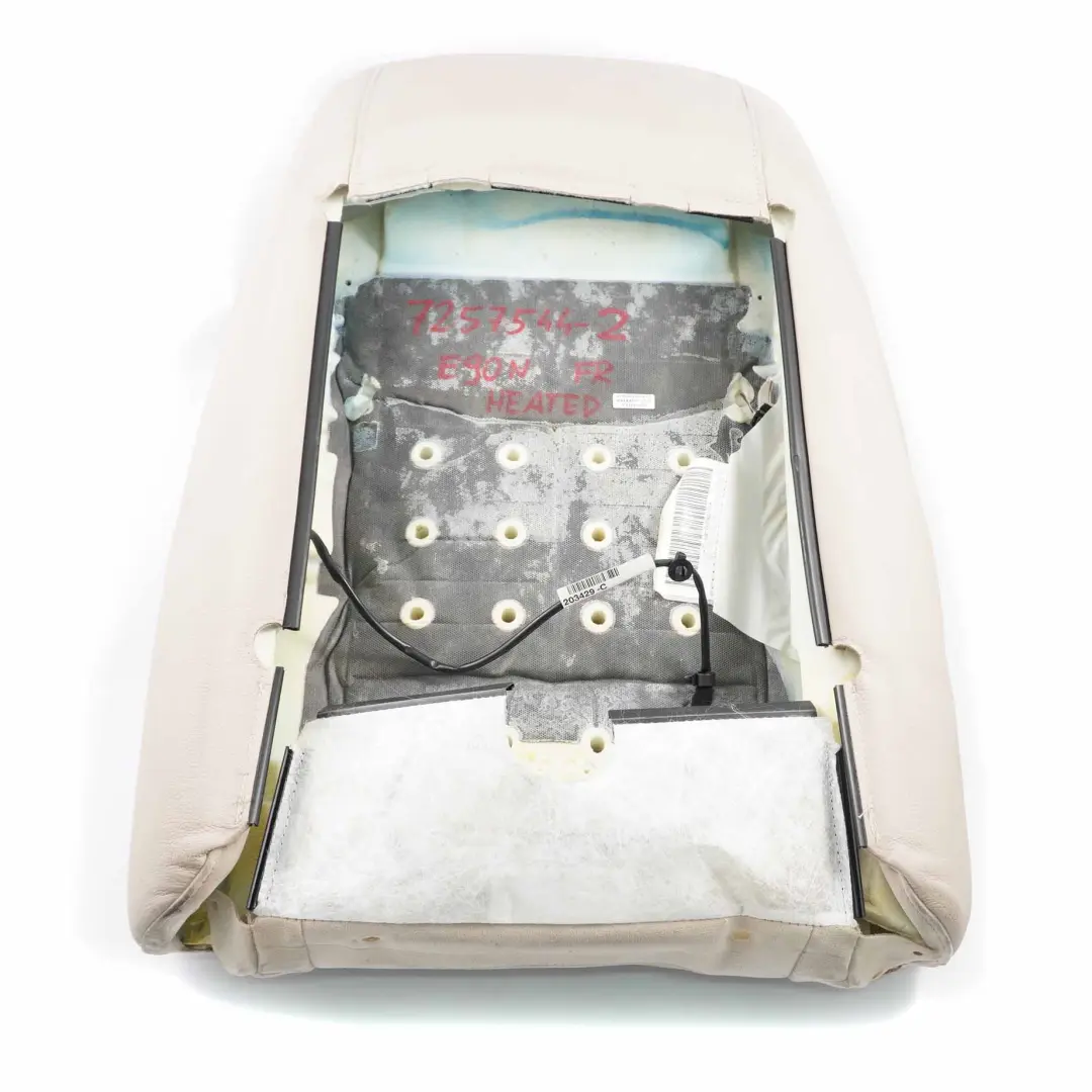 Backrest BMW E90 E91 LCI Front Right O/S Heated Seat Back Leather Oyster to Seat with Part number 7257544 Seat Backrest BMW E90 E91 LCI Front Right O/S Heated Seat Back Leather Oyster - SKU 7257544-2 - Part number 7257544